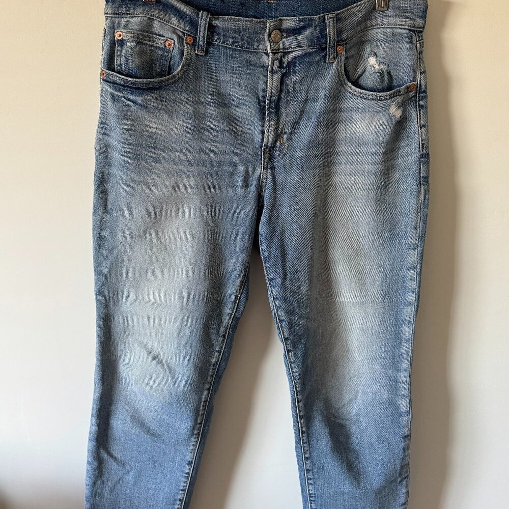 GAP Girlfriend Mid-Rise Medium-Wash Distressed Ankle Jeans